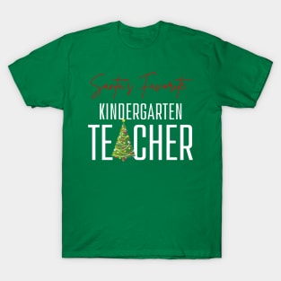 Santa's Favorite Teacher Kindergarten Teacher Christmas Tree T-Shirt